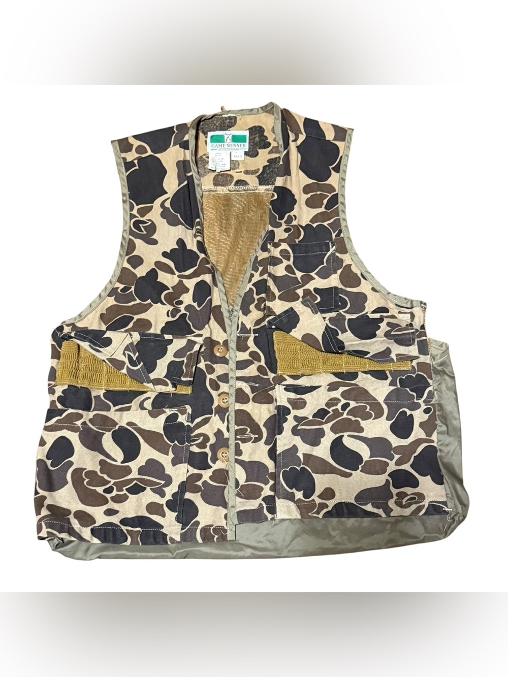 Game Winner Sportswear Hunting Vest Sz S Camo Shell Holders Pockets Mesh Vtg